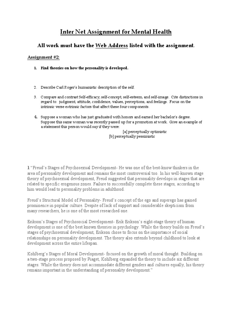 #2 Personality Inter Net Assignment For Mental Health | PDF | Id | Thought