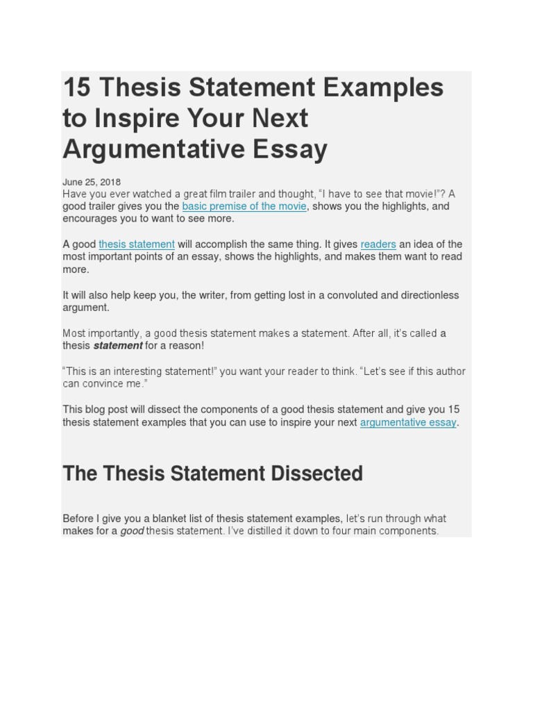 15 Thesis Statement Examples To Inspire Your Next Argumentative Essay