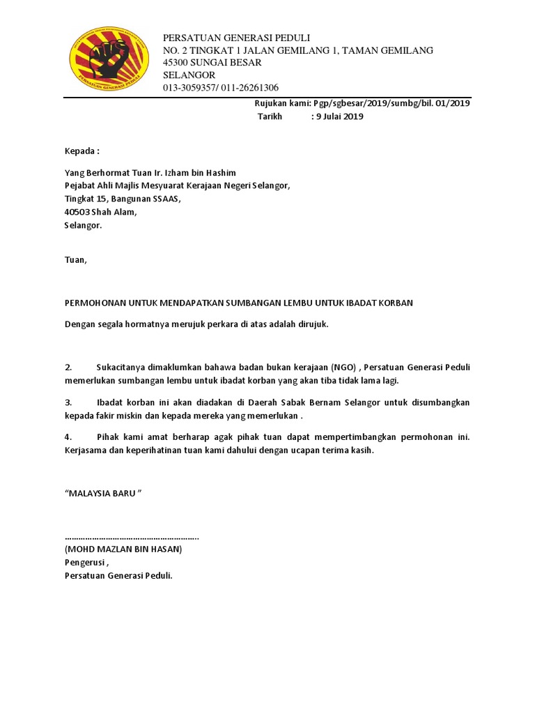 Permohonan Sumbangan Lembu Pgp 2019 Pdf