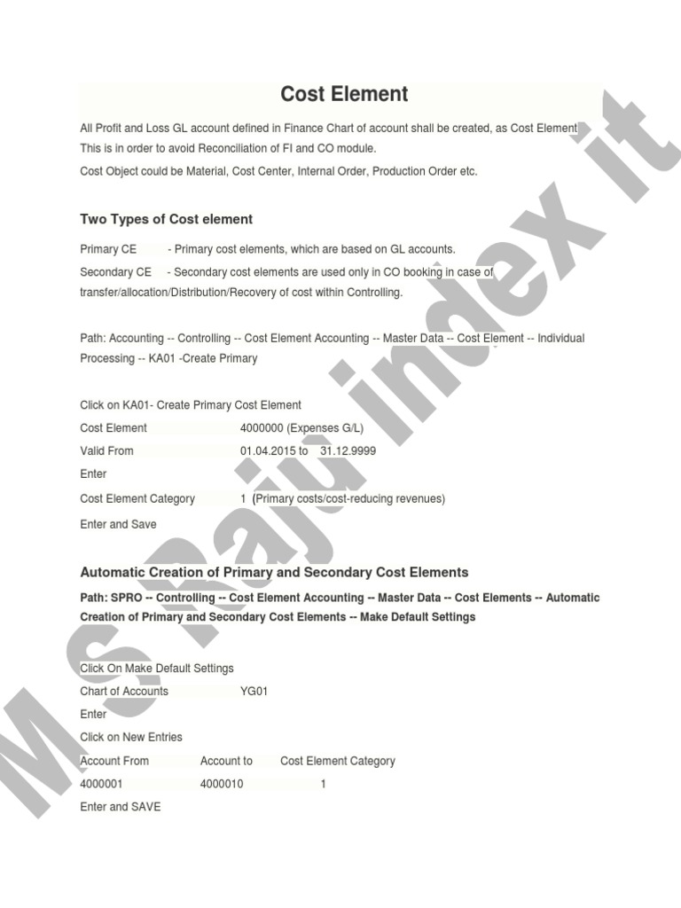 Configuring Primary and Secondary Cost Elements for Expense Accounts in