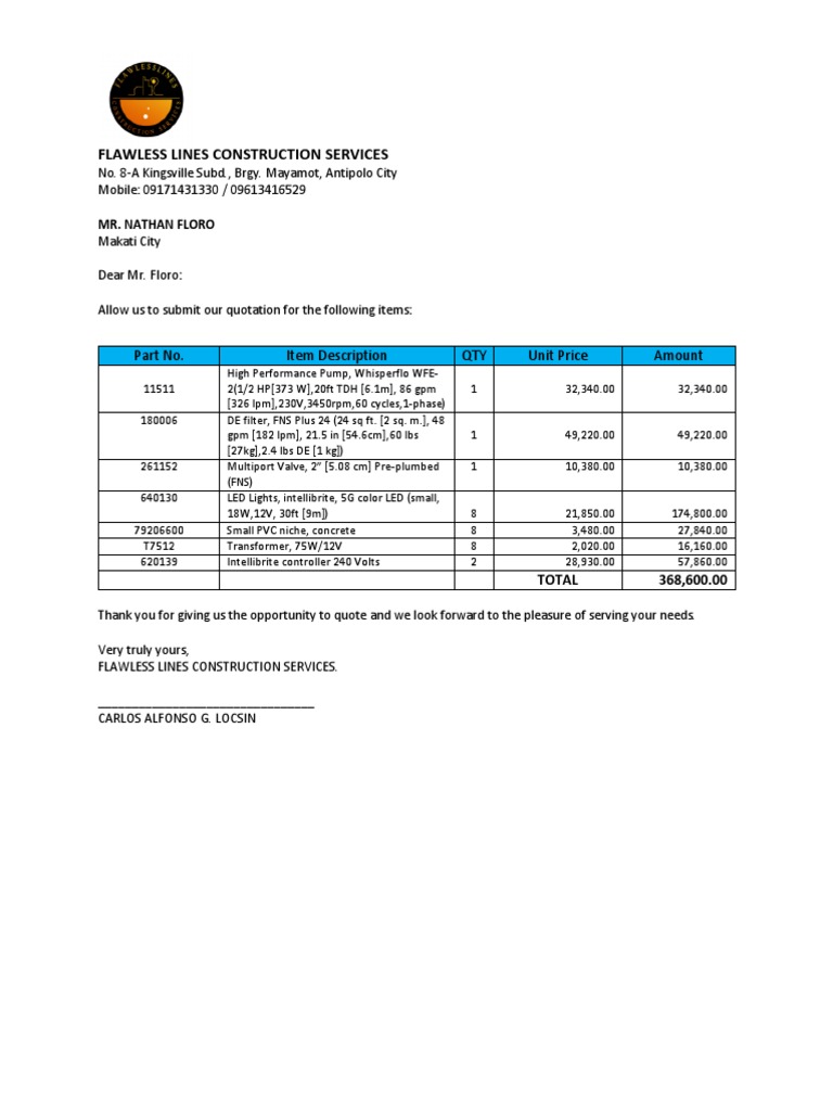 Construction Quotation for Mr. Floro | PDF | Computers | Technology ...