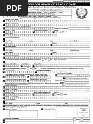 Arms License Form | PDF | License | Projectiles