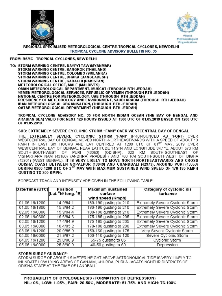 Cyclone Fani Advisory and Forecast | PDF | Cyclone | Tropical Cyclones