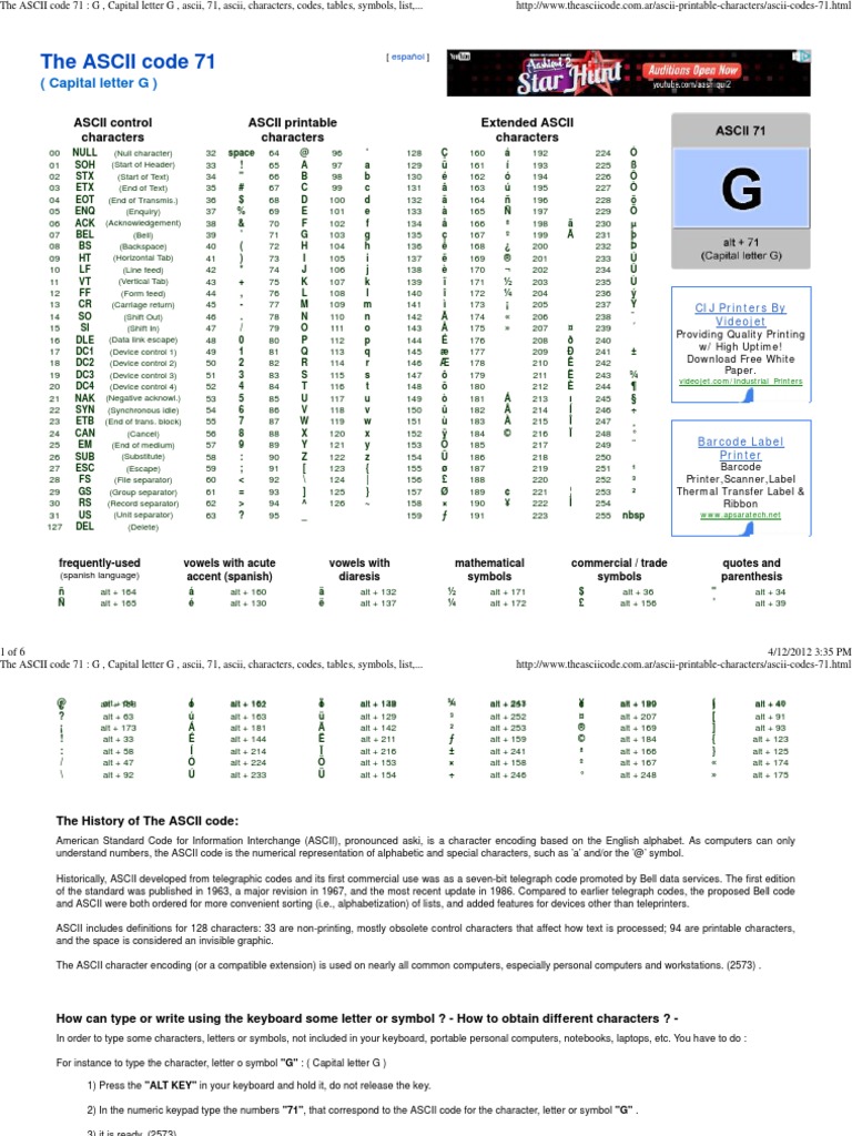 Ascii Chart PDF PDF Ascii Letter Case