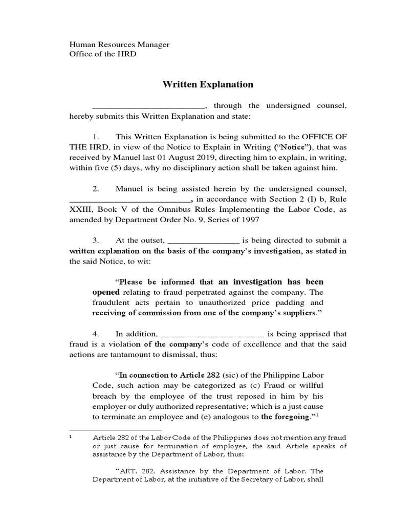 Written Explanation for NTE Response | PDF | Fraud | Employment