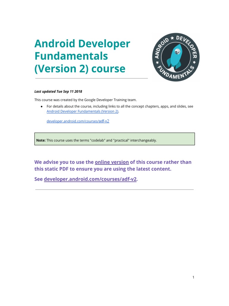 UNIT 1 Android Developer Fundamentals (V2) PDF | PDF | Android ...