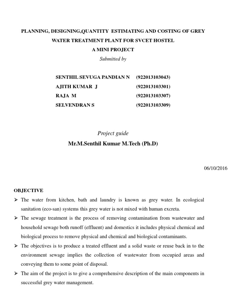 Grey Water Treatment Plant Design and Cost | PDF | Wastewater | Sewage ...