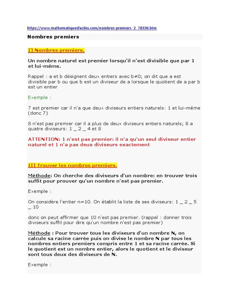 1 Est Il Un Nombre Premier Nombres Premiers | PDF | Nombre premier | Entier naturel