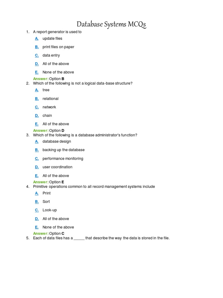 DataBase MCQs | PDF | Relational Database | Databases