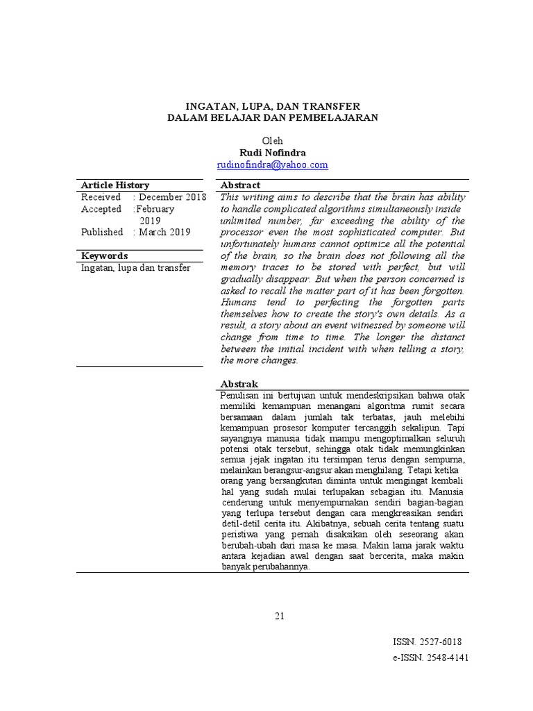 Jurnal Lupa, Ingatan | PDF