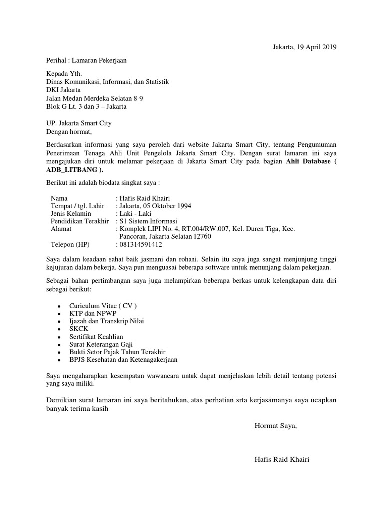 Contoh Surat Lamaran Kerja Umum