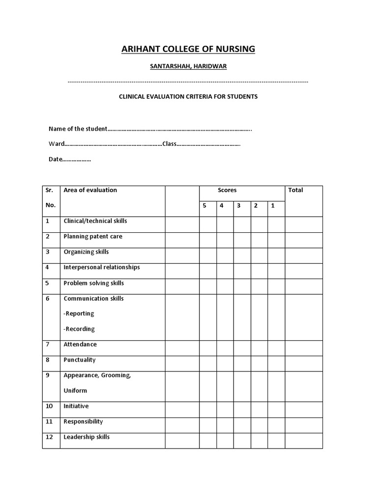 Nursing Student Evaluation Guide | PDF | Health Care | Psychology