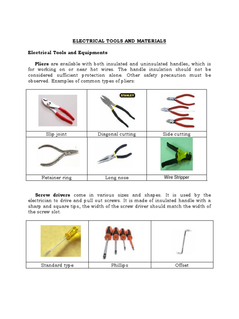 Electrical Tools and Materials PDF Tools Manufactured Goods