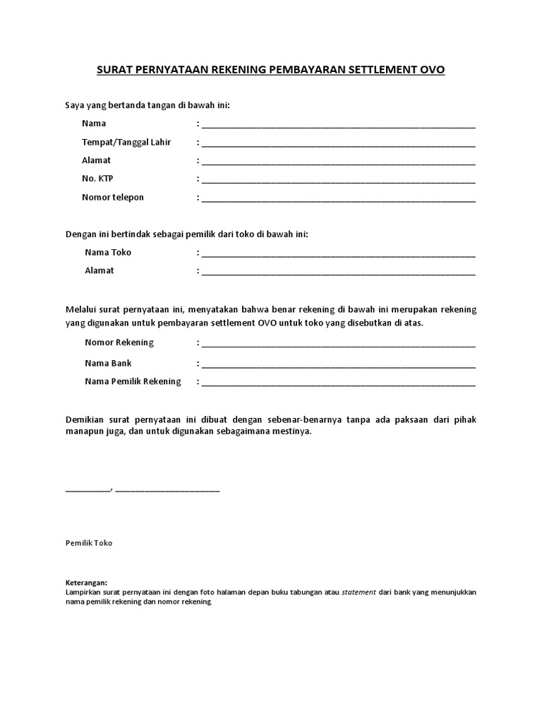 Surat Pernyataan Rekening Grabfood Pdf