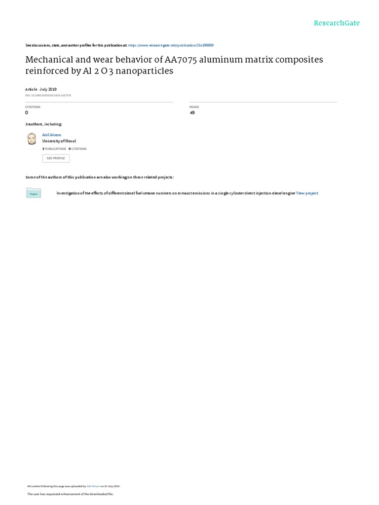 Mechanical and Wear Behavior of AA7075 Aluminum Matrix Composites ...