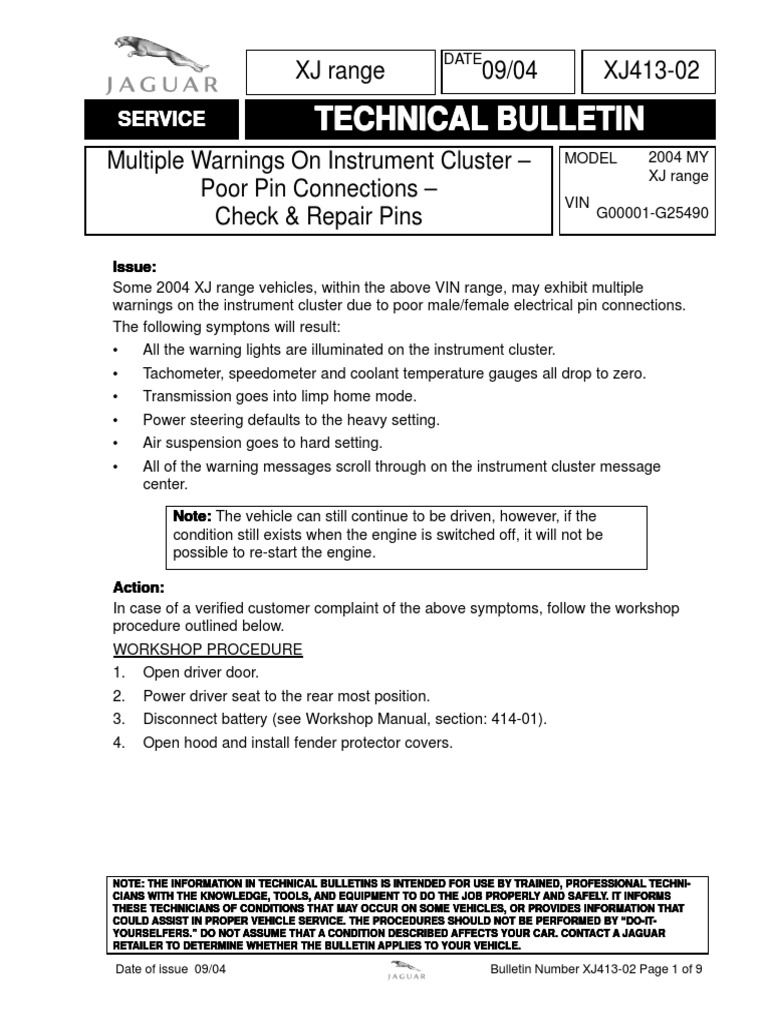 XJ41302 Multiple Warnings On Instrument Cluster PDF Electrical
