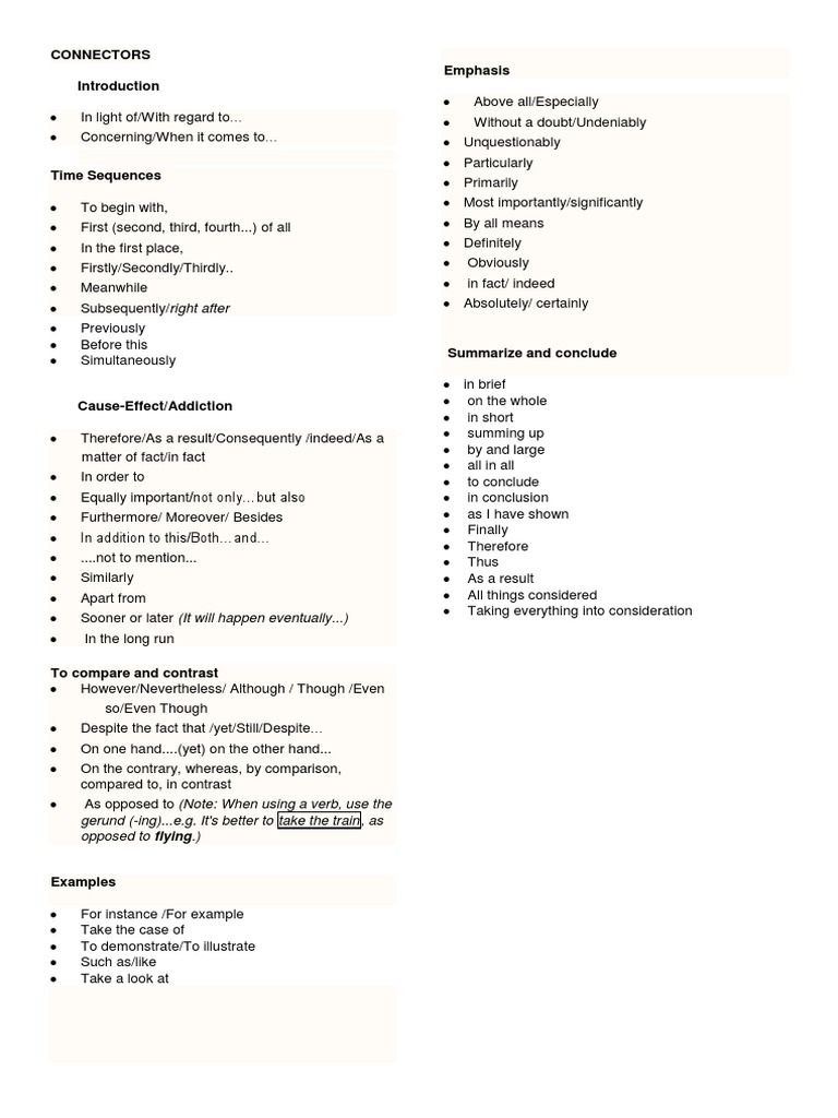 Connectors Emphasis Gerund (Ing) E.G. It's Better To Take The