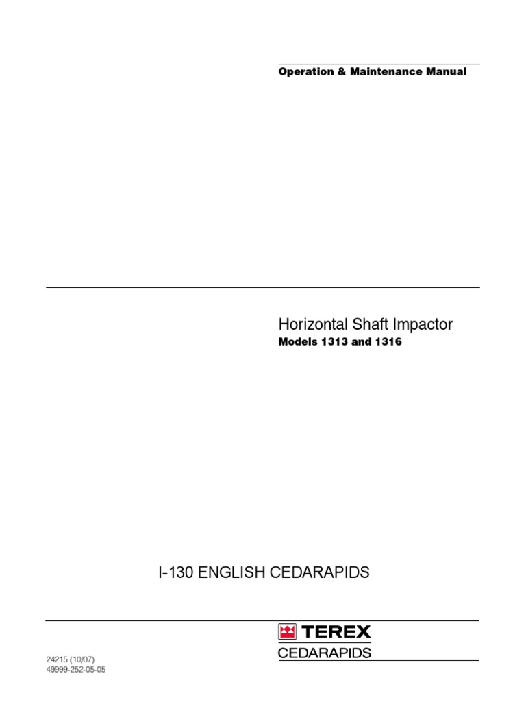 Cedarapids 1313 & 1316 Horizontal Shaft Impactor ENGLISH MANUAL | PDF ...