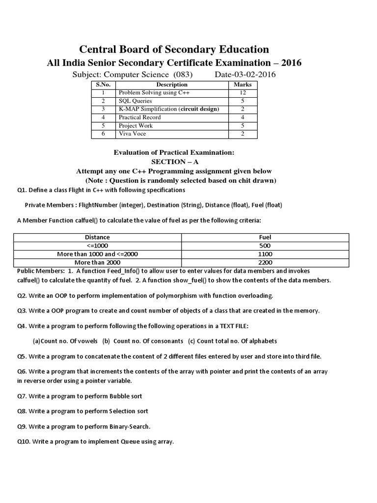Question Paper Xii Cs Pract 2015 | PDF | C++ | Pointer (Computer ...