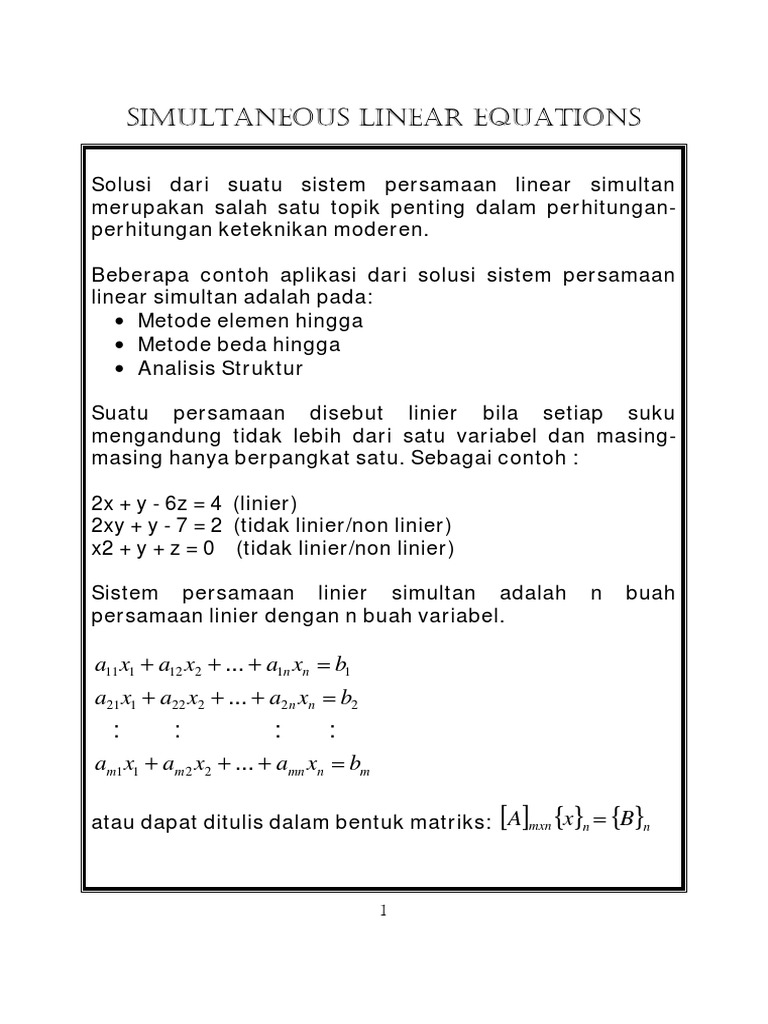 Simultaneous Linear Equations | PDF