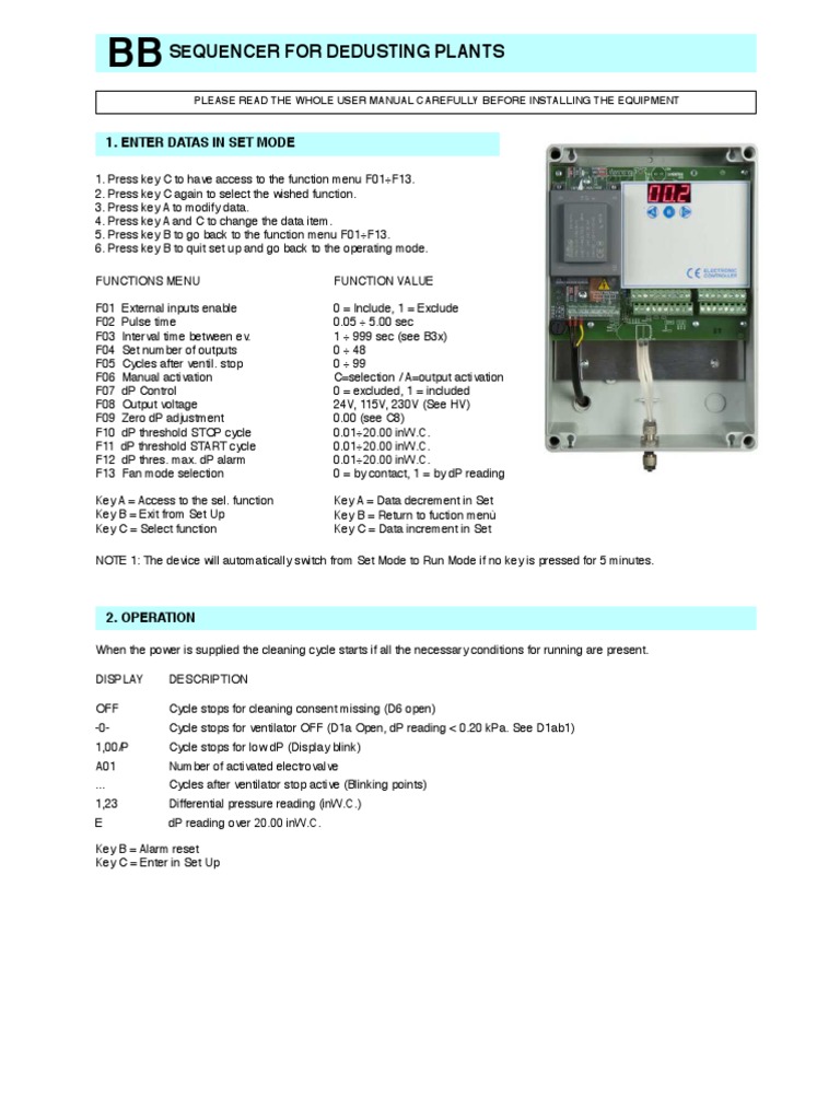 Dust Collector Controller User Manual | PDF | Power Supply | Relay