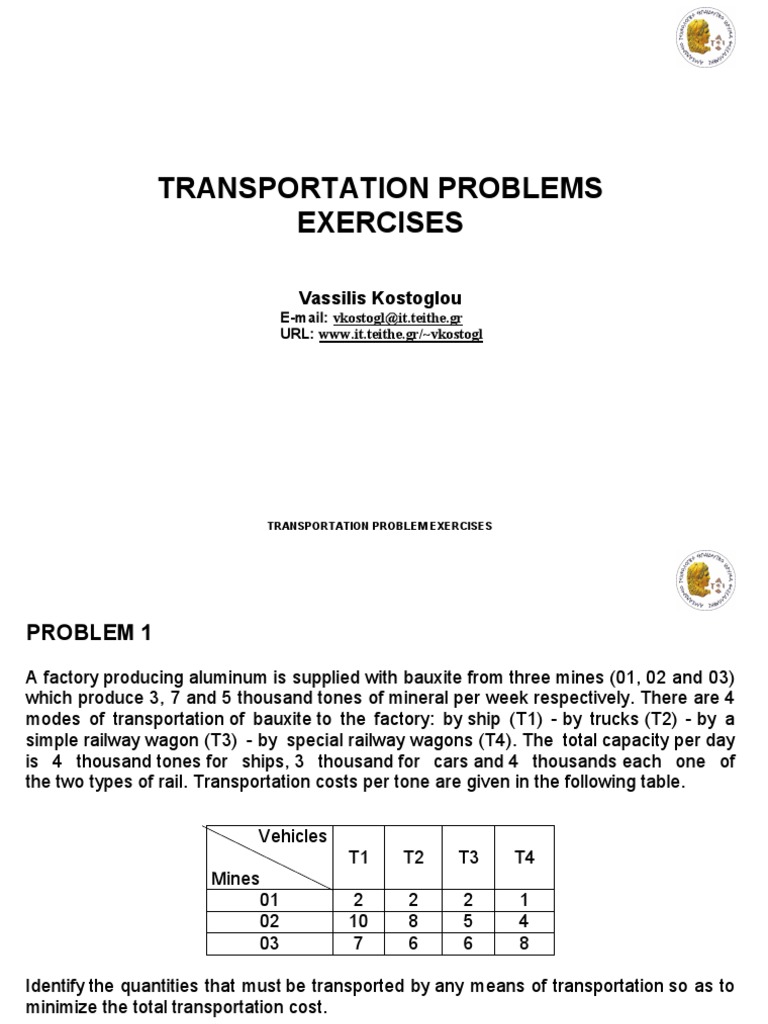Transportation Problem Exercises | PDF | Transport | Prices