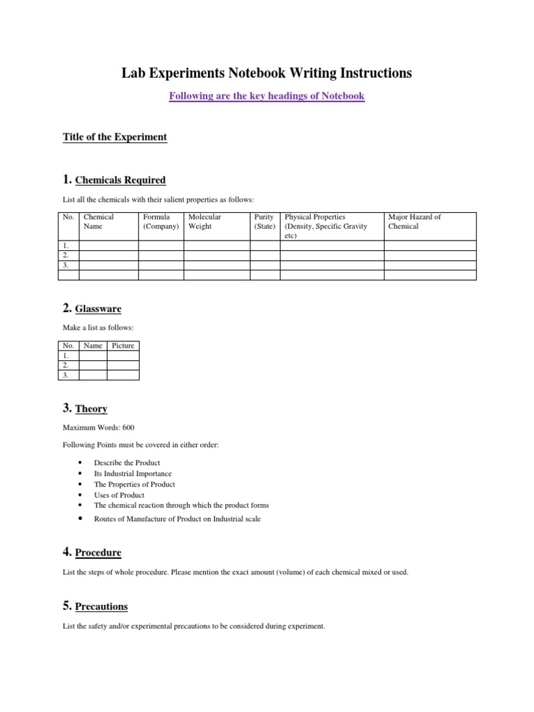 Lab Experiments Notebook Writing Instructions | PDF