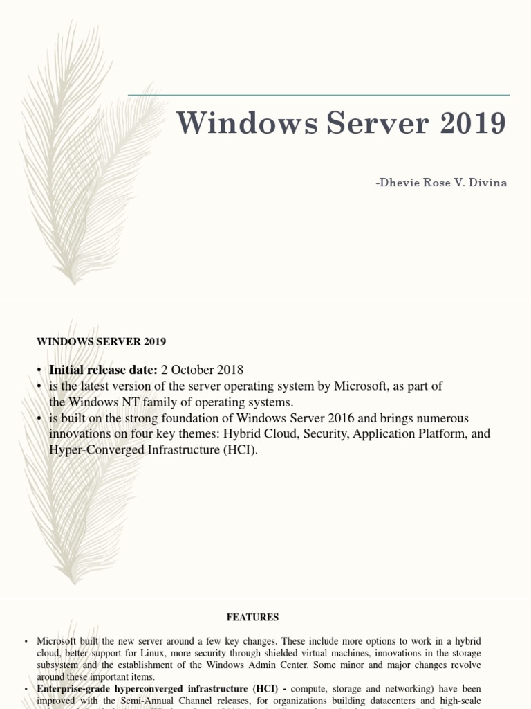Windows Server 2019 Key Features Overview | PDF | Cloud Computing | Hyper V