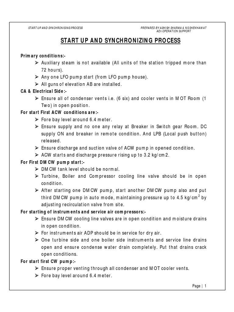 Unit Start Up Procedure | PDF | Boiler | Pump