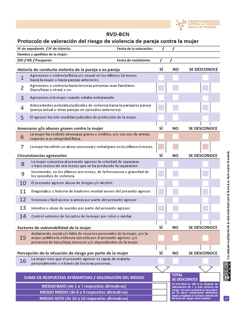 Protocolo RVD-BCN para Valoración de Riesgo | PDF | La violencia contra ...