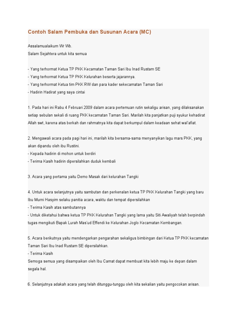 Contoh Salam Pembuka Dan Susunan Acara Terbaik Kumpulan Contoh Teks Mc