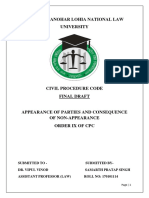 DR. RAM MANOHAR LOHIA NATIONAL LAW UNIVERSITY CIVIL PROCEDURE CODE FINAL DRAFT APPEARANCE OF PARTIES AND CONSEQUENCE OF NON-APPEARANCE ORDER IX OF CPC