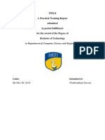 Title A Practical Training Report Submitted in Partial Fulfillment For The Award of The Degree of Bachelor of Technology
