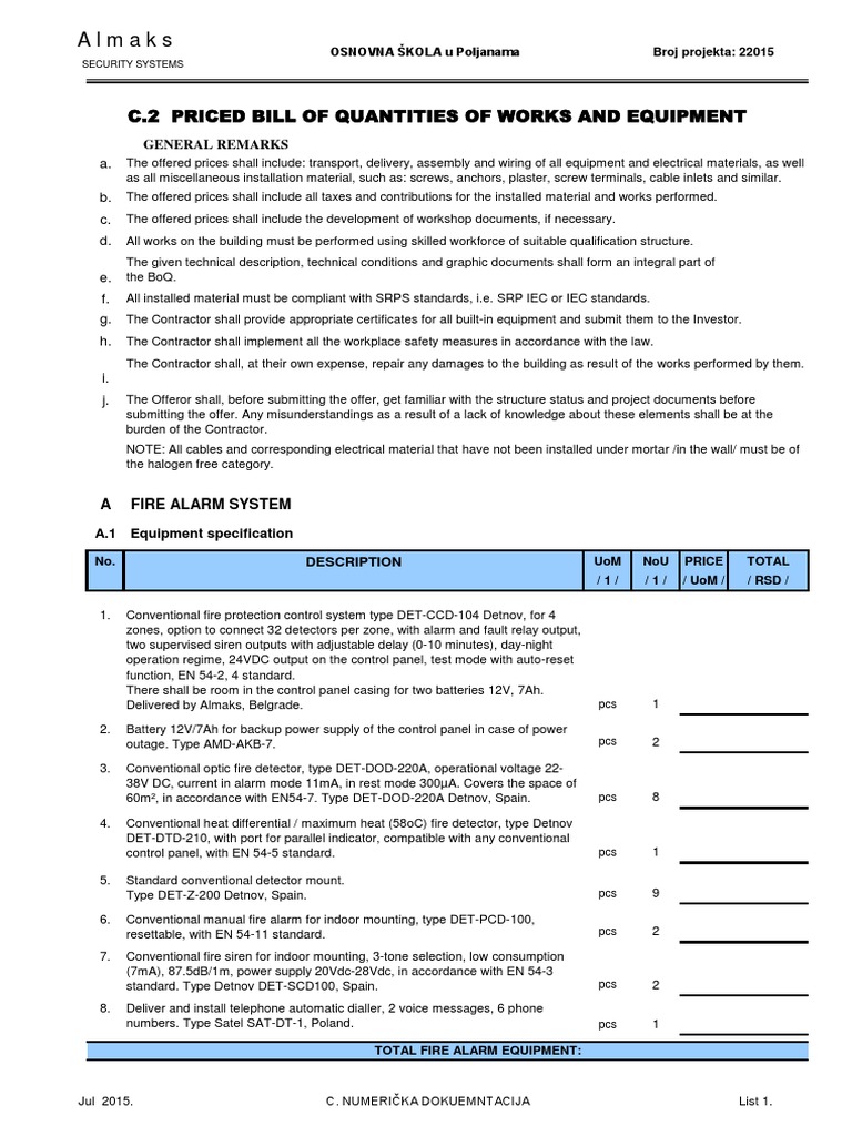 Fire Alarm System Bill of Quantities | PDF | Power Supply | Security Alarm