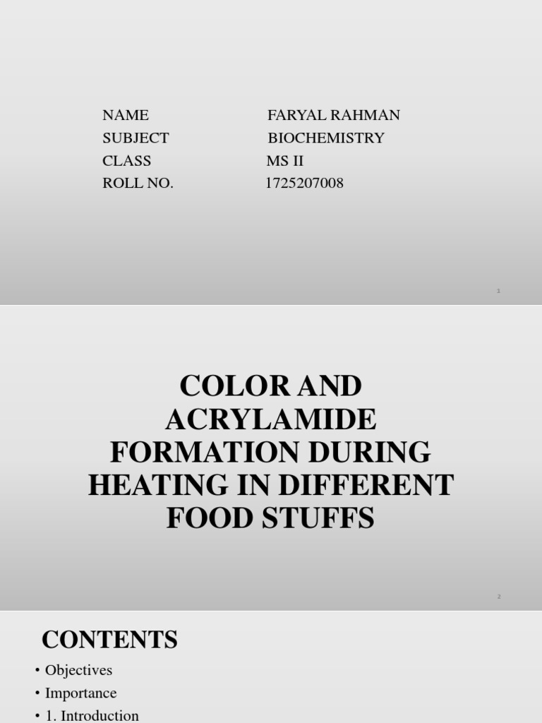 Acrylamide Formation in Food Heating | PDF | Chemistry | Nature
