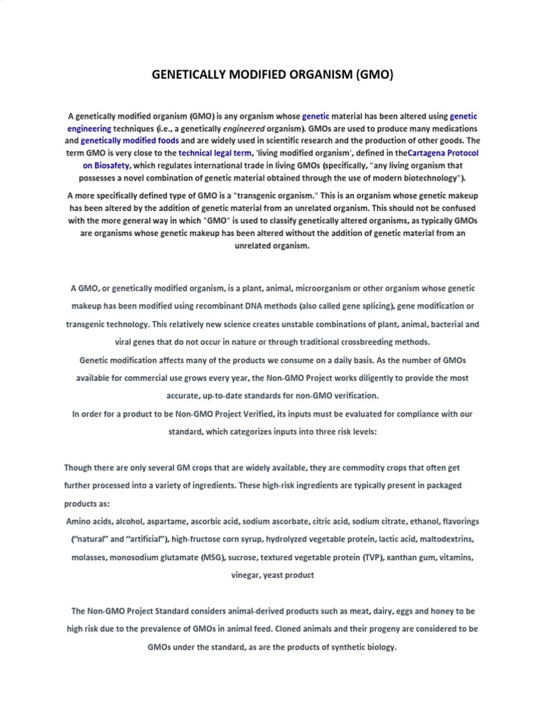 Genetically Modified Organism (Gmo) | PDF | Genetically Modified ...