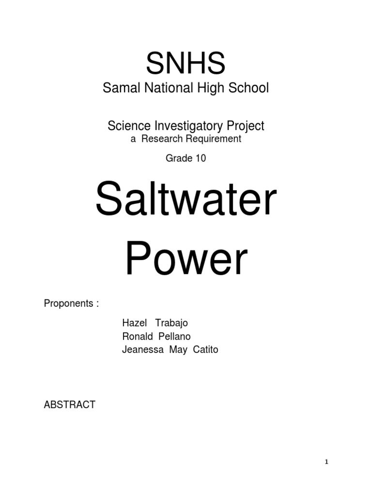 Saltwater Power: A Renewable Energy Study | PDF | Angiotensin | Seawater