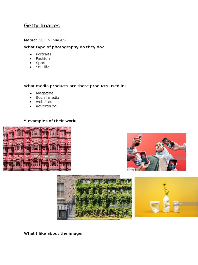 Getty Images: Name: Getty Images What Type of Photography Do They Do? | PDF