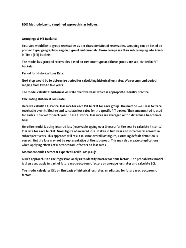 BDO Methodology for Credit Loss Analysis | PDF | Finance & Money Management