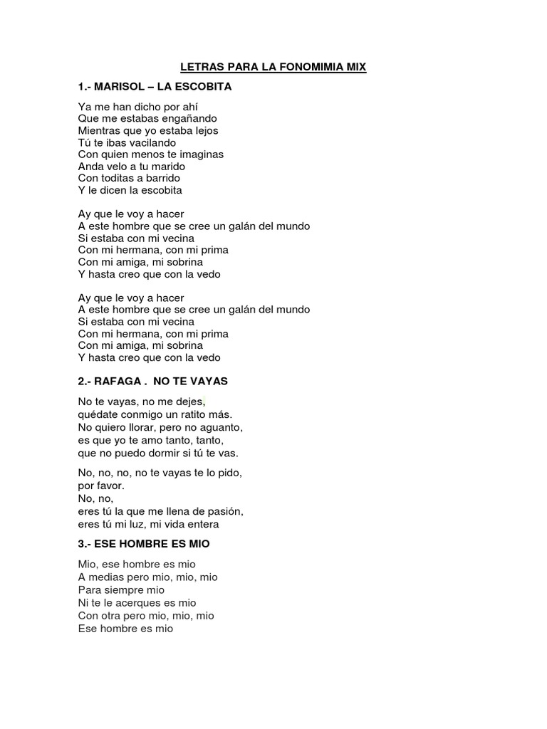 Letras de Canciones para Fonomimia | PDF