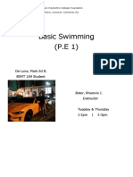 Basic Swimming (P.E 1) : de Luna, Mark Ed B. BSMT 1A9 Student
