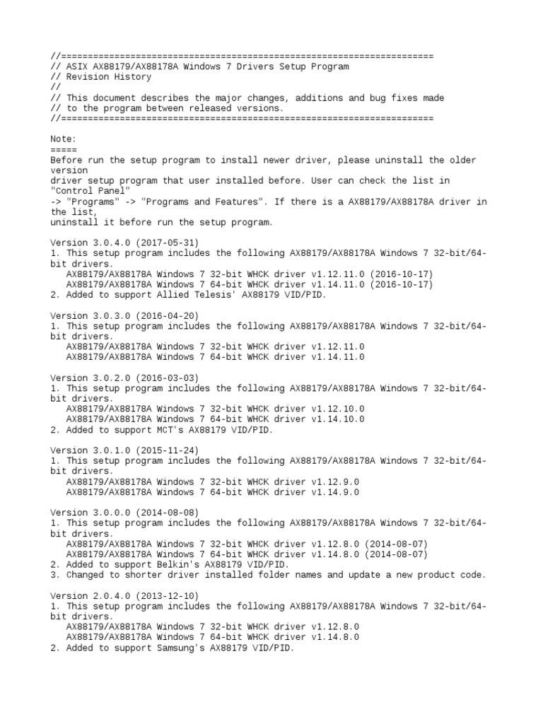 AX88179 - AX88178A Windows 7 Drivers v1.x.11.0 | PDF | 64 Bit Computing ...