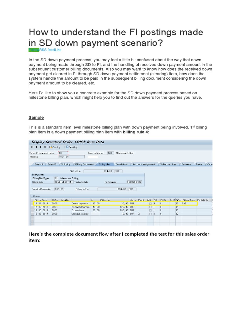 SAP Down Payment Posting | PDF | Invoice | Debits And Credits