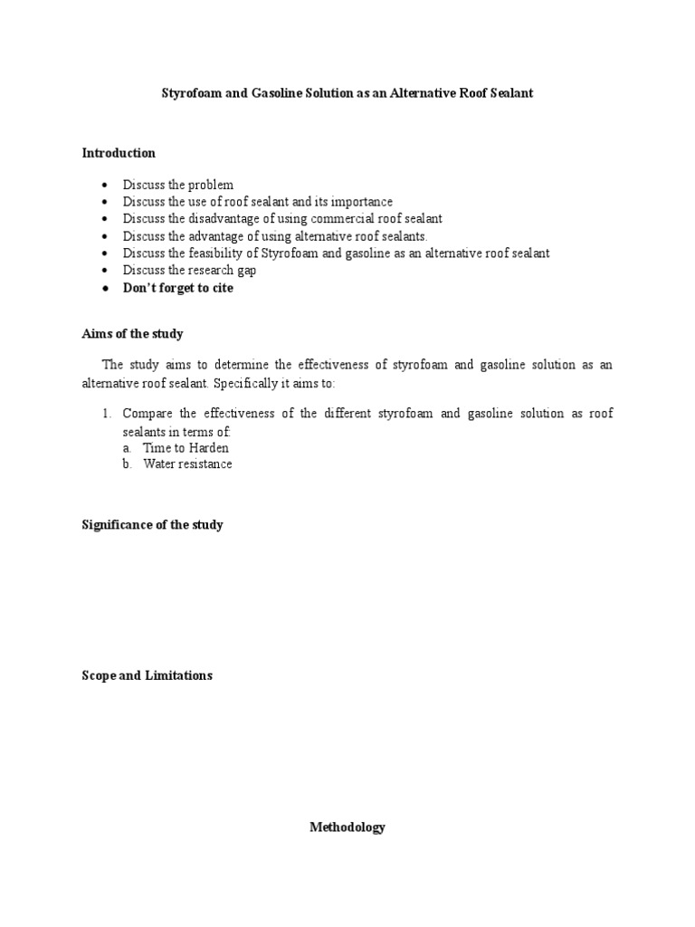 Styrofoam and Gasoline Solution As An Alternative Roof Sealant PDF