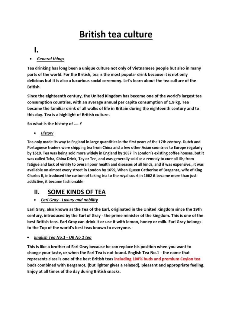 British Tea Culture: Ii. Some Kinds of Tea | PDF | Tea | Drink
