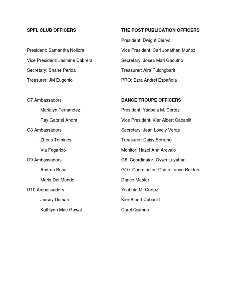 SPFL Club Officers The Post Publication Officers | PDF