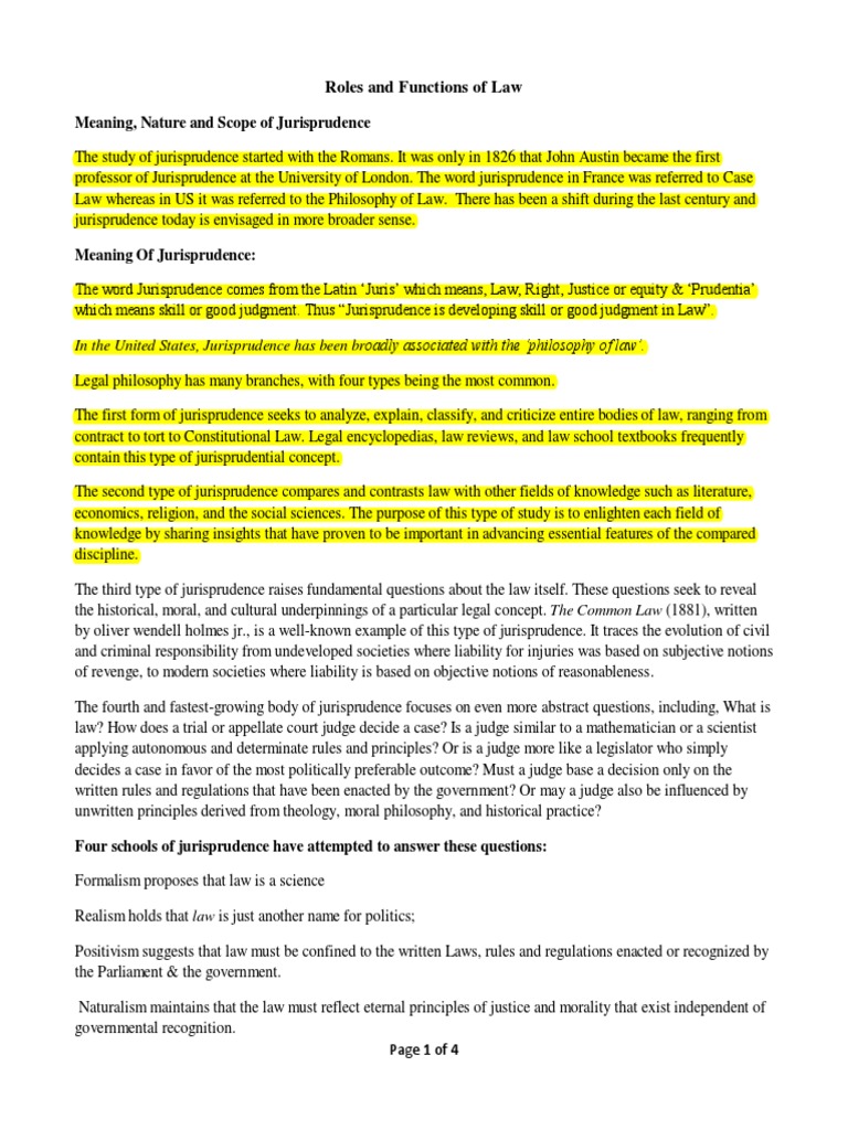 Roles and Functions of Law Meaning Nature PDF Jurisprudence