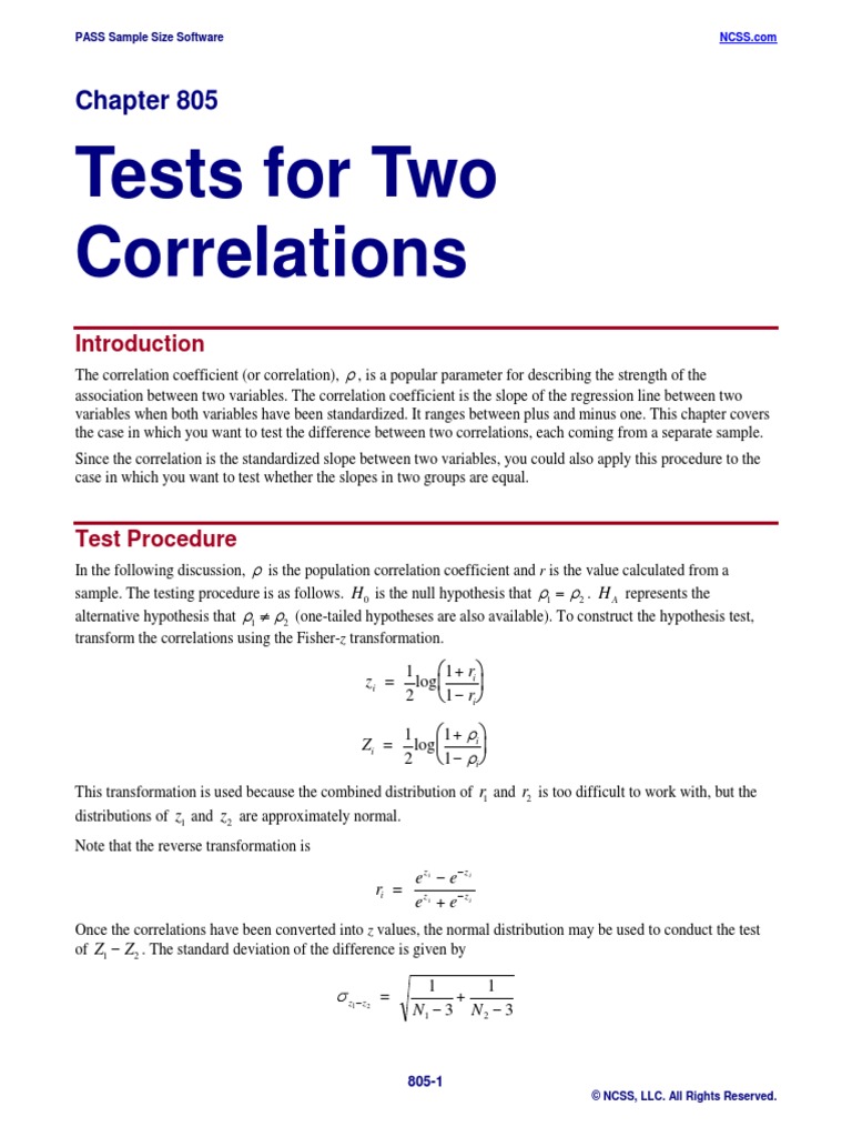 Tests For Two Correlations | Download Free PDF | Statistical Hypothesis ...
