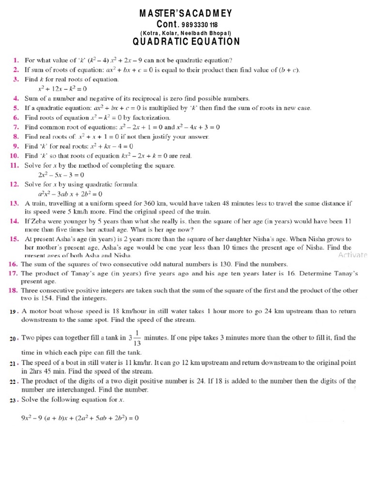 Quadratic Equation | PDF