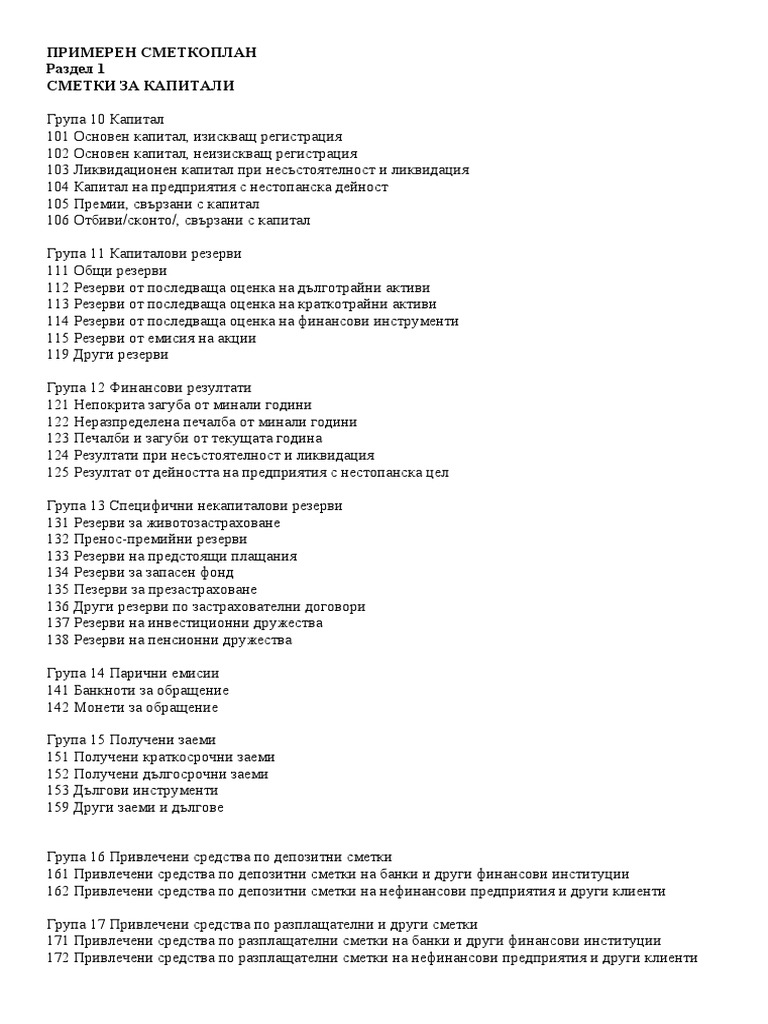 ПРимерен сметкоплан | PDF